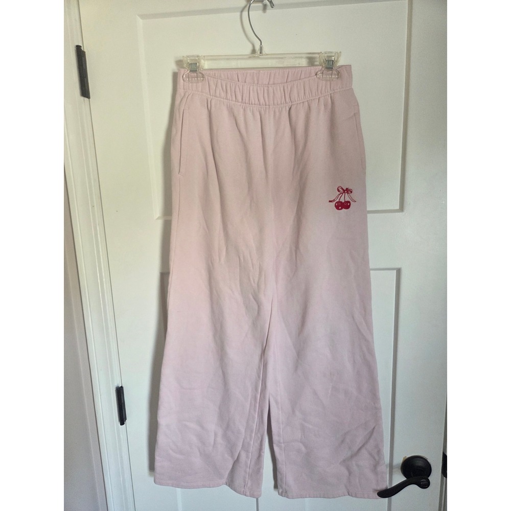 Hollister Pink Wide Leg Cherry Embroidered Sweatpants XS Short